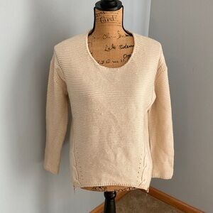 Pullover Sweater Cable Knit Side Zip Detail Beige Women Size S/M by With Grace